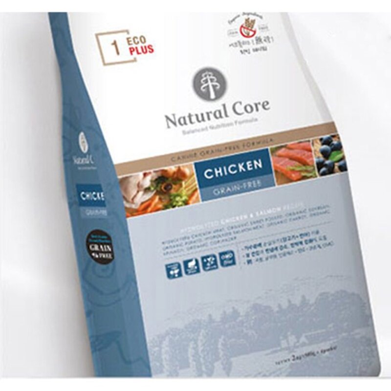 네츄럴코어 전연령 에코플러스1 그레인프리 건식사료, 닭+연어, 2kg, 1개