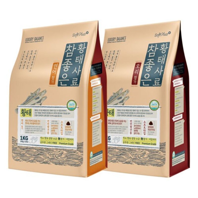 강아지사료 신상- 럭셔리발란스 소프트플러스 참좋은 황태사료 (연어/오리) 1kg 간식같은 사료, 황태+오리1kg, 1개