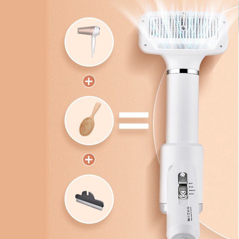 Garrl 반려동물 2in1 펫 드라이기 강아지 고양이 죽은털 제거 헤어빗 열풍조절가능, 화이트, 1개