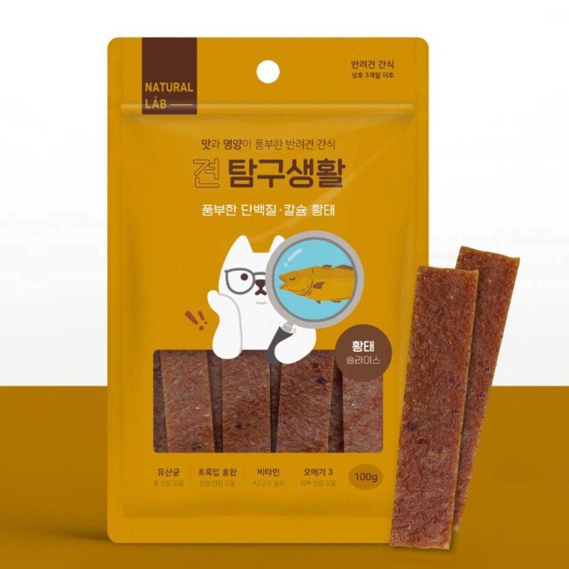 내츄럴랩 견 탐구생활 건조간식, 황태, 100g, 3개