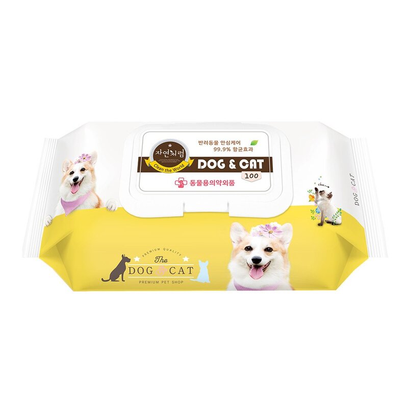 도그앤캣 100매 3팩 강아지 고양이 전용 물티슈 펫 애견 티슈 반려동물 동물용 의약외품 펫티슈 펫물티슈, 100개입
