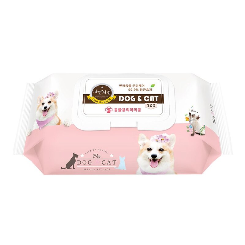 도그앤캣 100매 3팩 강아지 고양이 전용 물티슈 펫 애견 티슈 반려동물 동물용 의약외품 펫티슈 펫물티슈, 100개입