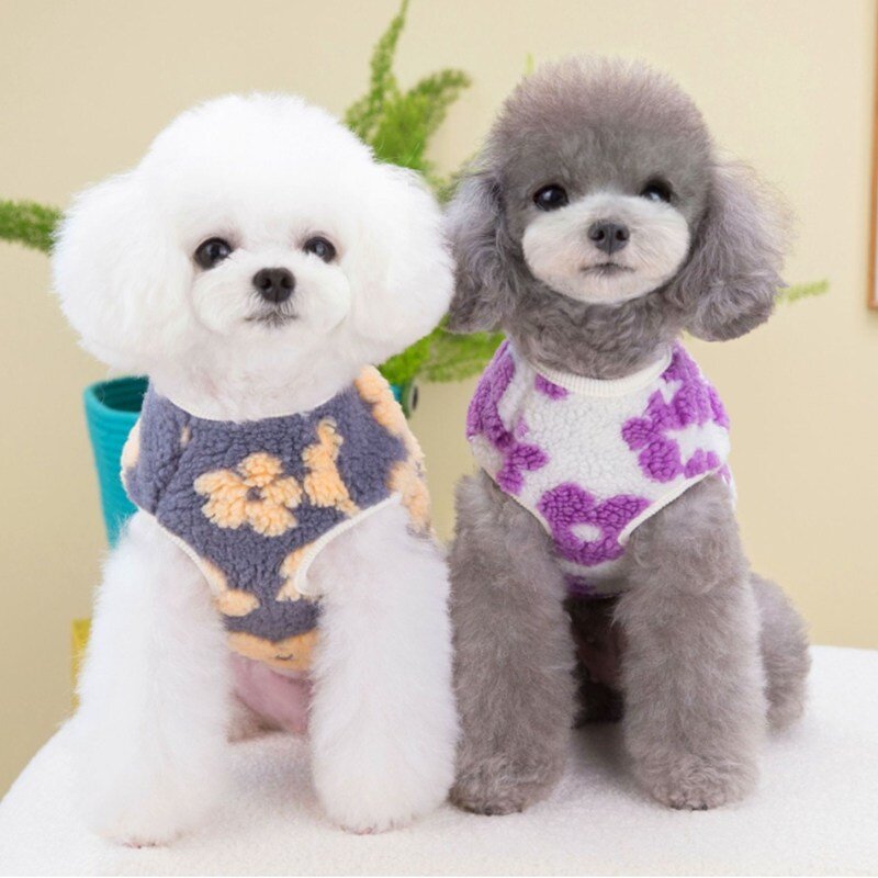 강아지 김장조끼 고양이 수면 조끼 겨울옷 후리스 패딩, 뽀글꽃 김장조끼 아이보리, 1개