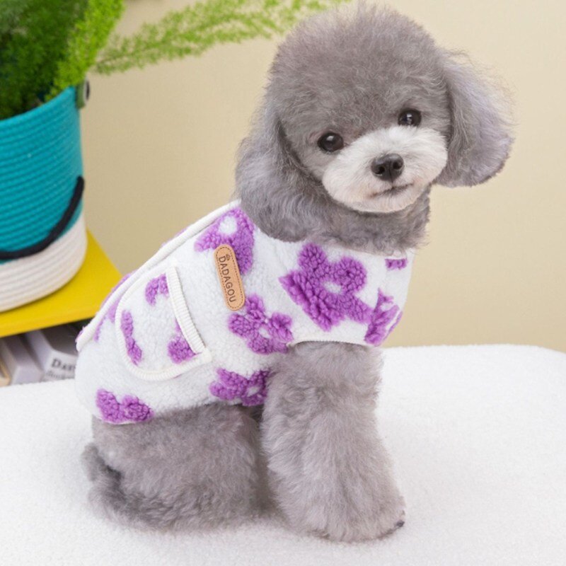 강아지 김장조끼 고양이 수면 조끼 겨울옷 후리스 패딩, 뽀글꽃 김장조끼 아이보리, 1개