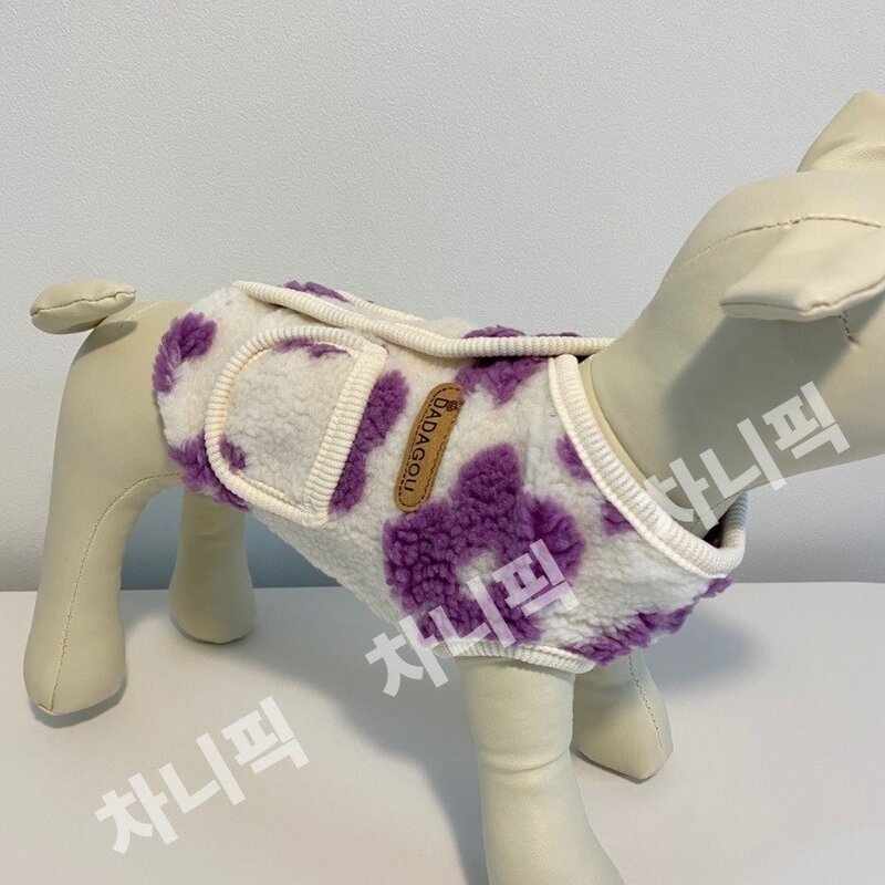 강아지 김장조끼 고양이 수면 조끼 겨울옷 후리스 패딩, 뽀글꽃 김장조끼 아이보리, 1개