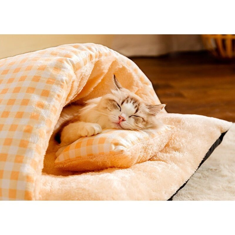 PCTN 고양이 이불베개세트 숨숨이불방석 강아지 이불배게세트 Pet Bedding Set, PCTN 오렌지, 1개