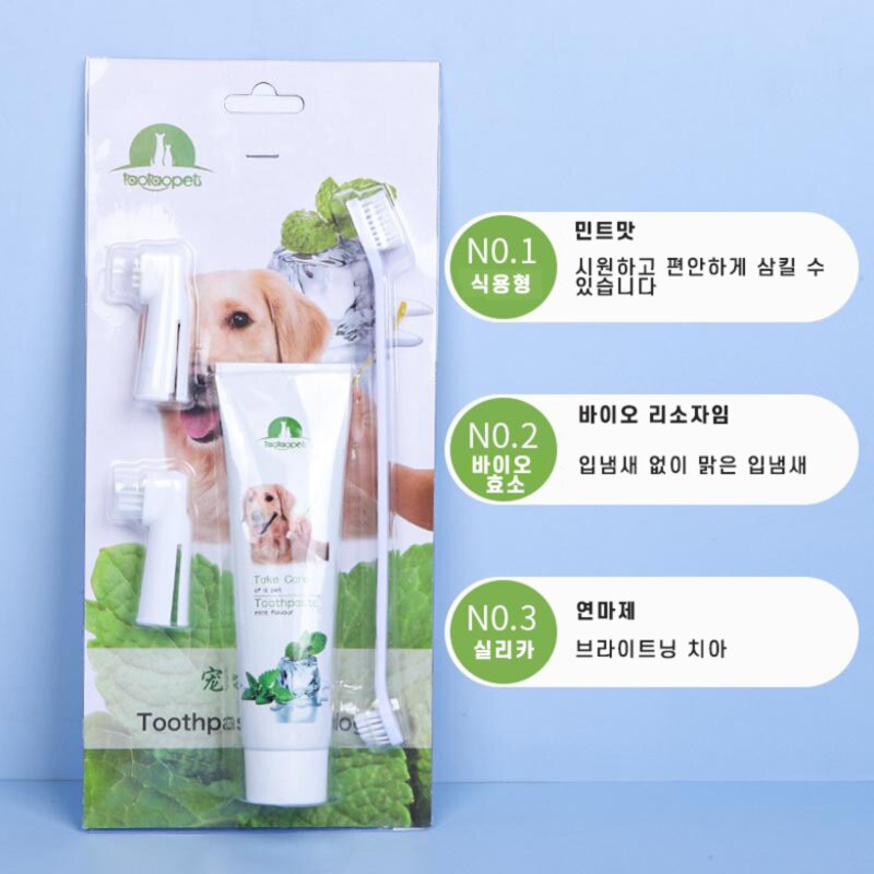 강아지치약치솔세트 애견치약 칫솔 정증 소고기 민트향, 1개