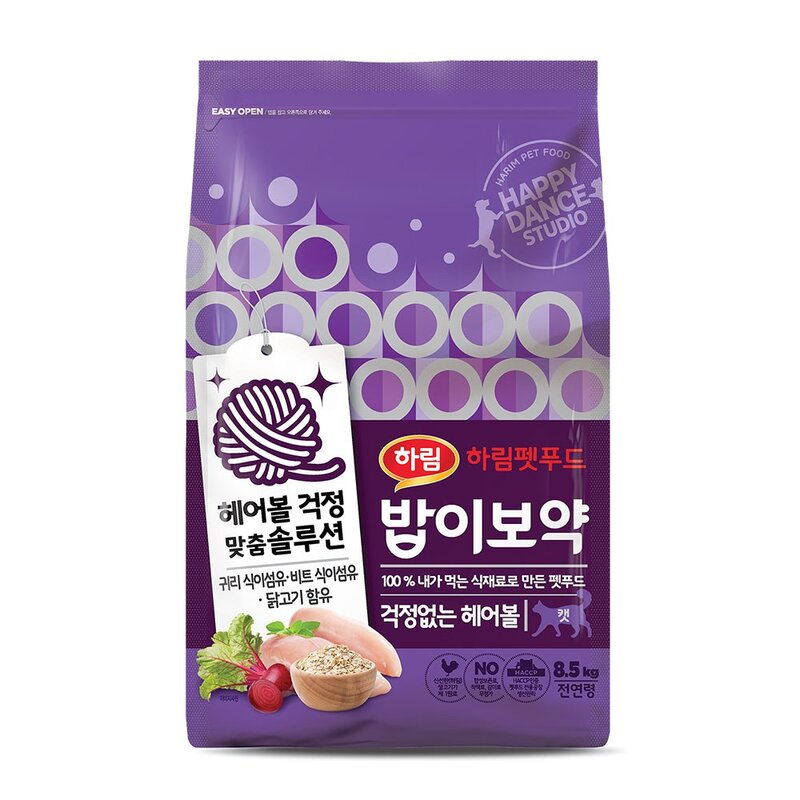 하림펫푸드 밥이보약 전연령 걱정없는 헤어볼 고양이 건식사료, 헤어볼 예방, 3.4kg, 1개