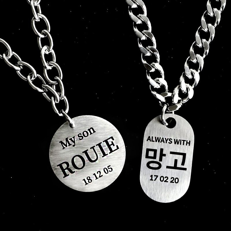 변색 없는 강아지 목걸이 인식표 고양이 이름표 써지컬스틸 탄생석, 무광 라운드 L, 기본 체인, 2번, 1개