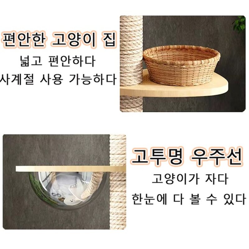 PawJoy 캣폴 튼튼한 다기능 고양이 캣타워 원목 대형 멀티 클라이밍 놀이터 링트리 등반 프레임 + 스크래쳐 + 고양이장난감, 1개