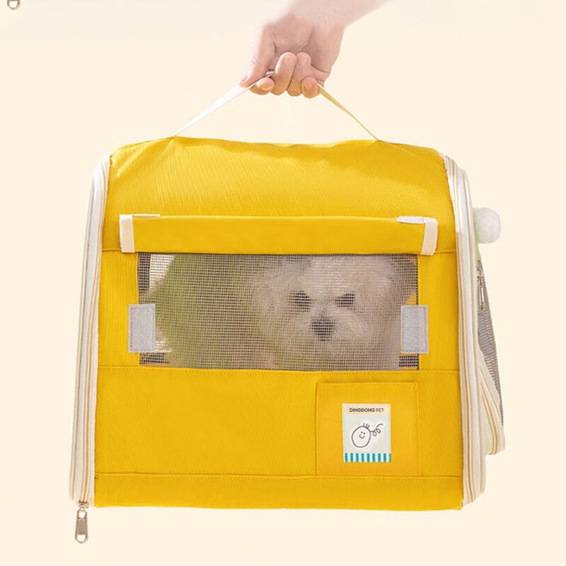 딩동펫 반려동물 아이볼 다용도 통풍 메쉬 이동가방, 옐로우, 1개