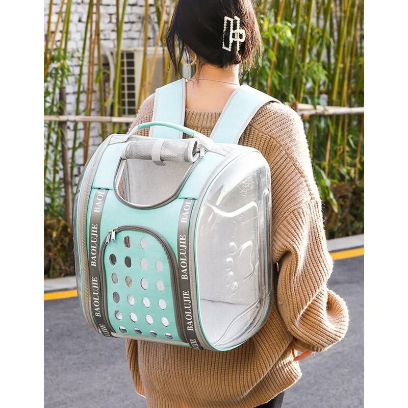 반려동물 이동가방 여행용 야외 외출용 간편한 고양이 강아지 이동장 애완동물 투명 우주 백팩 숄더백, 핑크, 1개