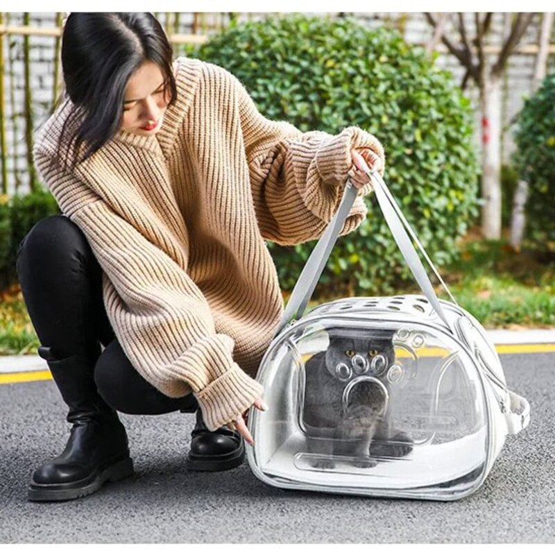 반려동물 이동가방 여행용 야외 외출용 간편한 고양이 강아지 이동장 애완동물 투명 우주 백팩 숄더백, 핑크, 1개