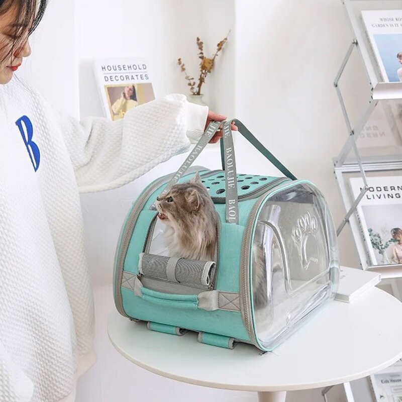 반려동물 이동가방 여행용 야외 외출용 간편한 고양이 강아지 이동장 애완동물 투명 우주 백팩 숄더백, 핑크, 1개