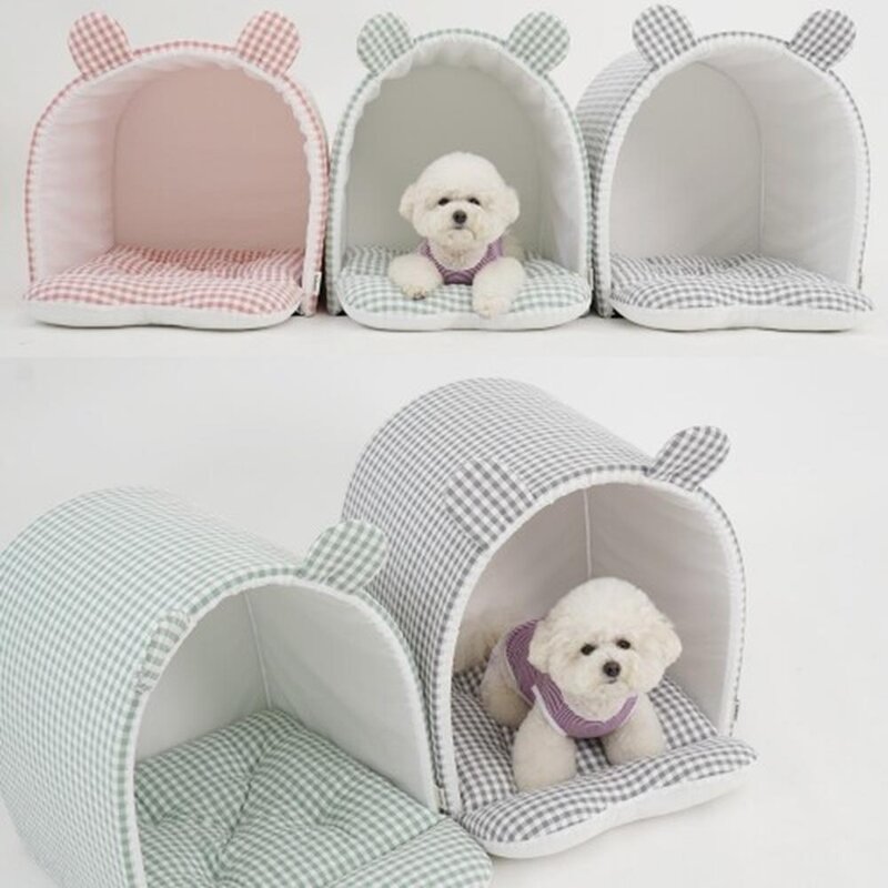 체크 통풍 숙면 강아지 고양이 전용 하우스 애완집, 파프그린, 1개