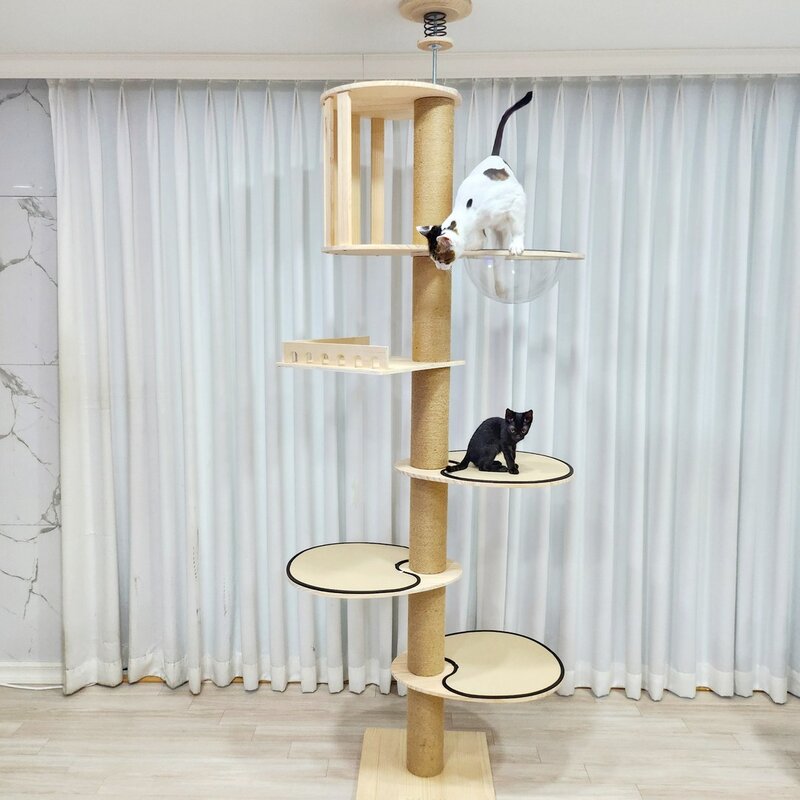 마아 고양이 원목 6단 캣폴 캣타워 마끄럼방지 대형스탭, 1개, 혼합색상