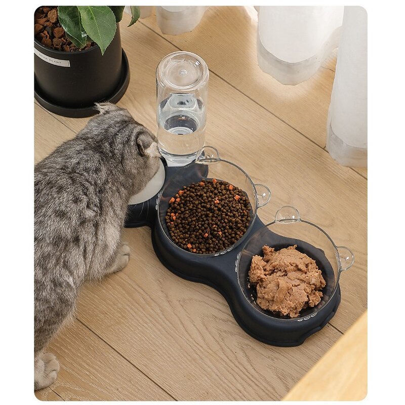 GFHBG 애완동물 사료용 물그릇 고양이 방습구 멀티 자동급수기 투명그릇 흰색 하나, 1개, 그레이