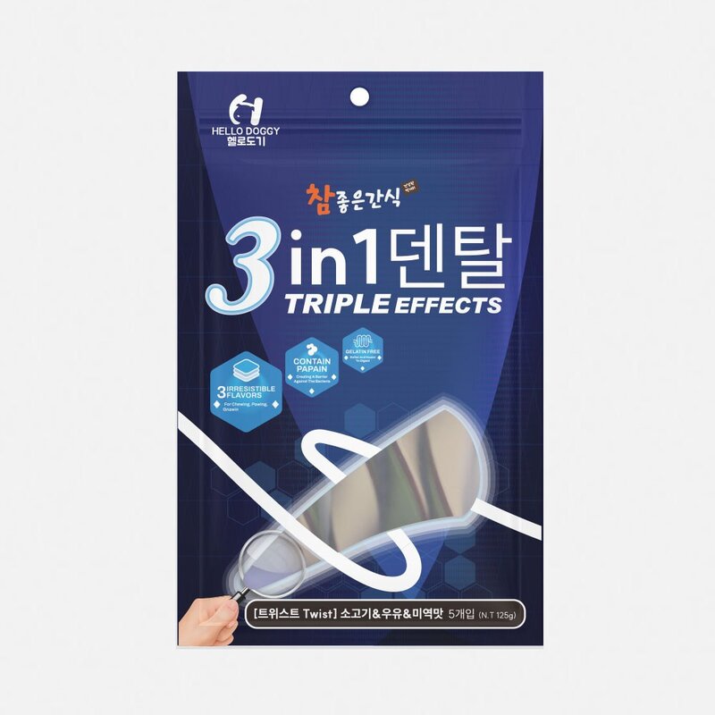 헬로도기 3in1 덴탈껌 강아지 치아관리 양치껌 5개입 트위스트, 단품