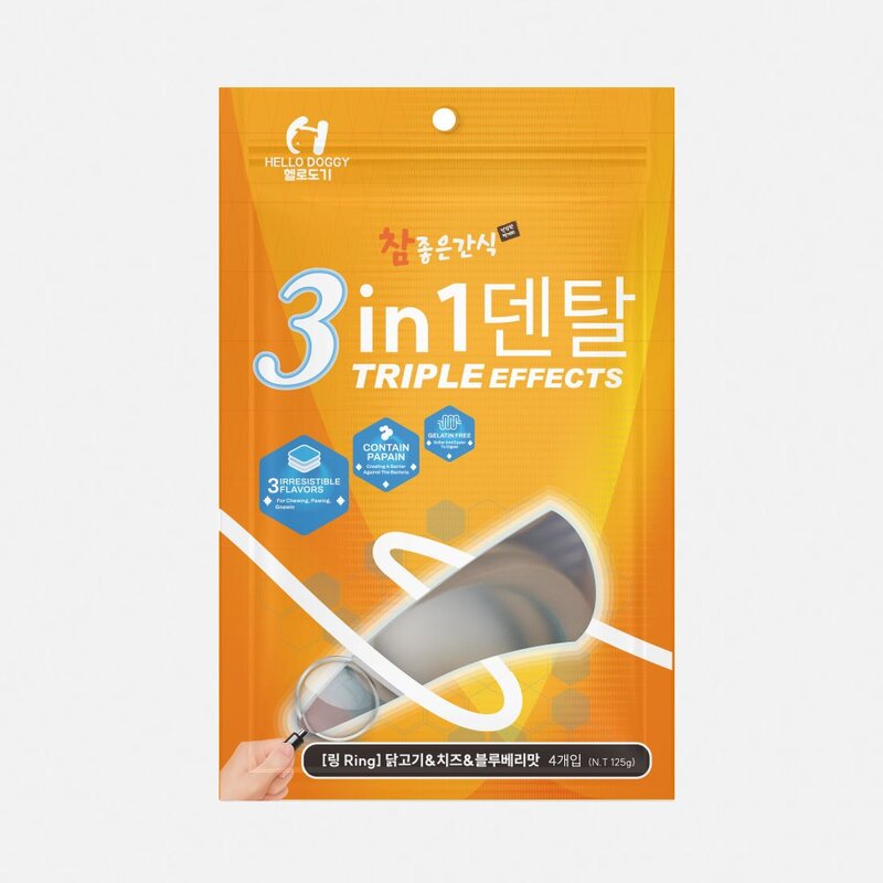 헬로도기 3in1 덴탈껌 강아지 치아관리 껌 간식 4개입 링, 단품