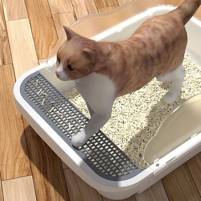 델라무드 리프트 고양이 평판형 대용량 화장실 배변통 높은 가림막, 그레이, 1개