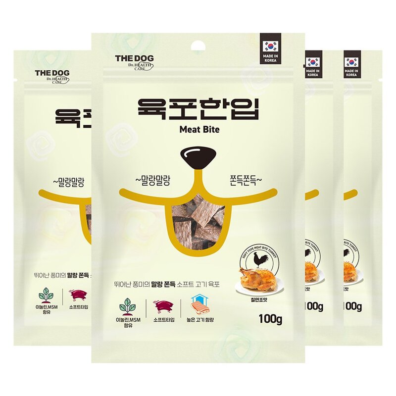 더독 소프트 생육 쫀득 강아지 간식 육포한입, 100g, 8개, 오리