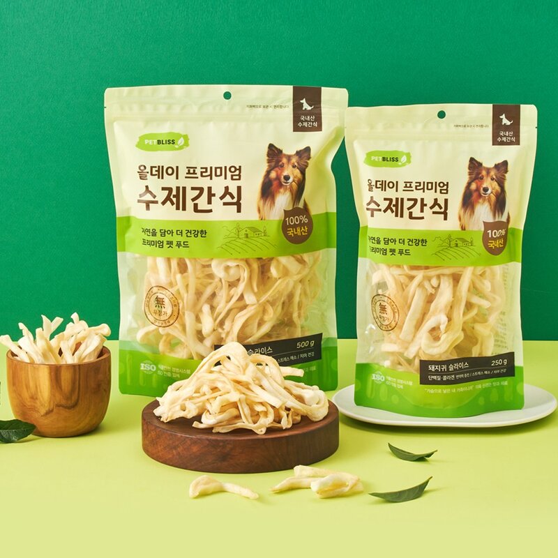 펫블리스 프리미엄 올데이 스틱 강아지 수제간식, 2개, 250g, 돼지귀 슬라이스