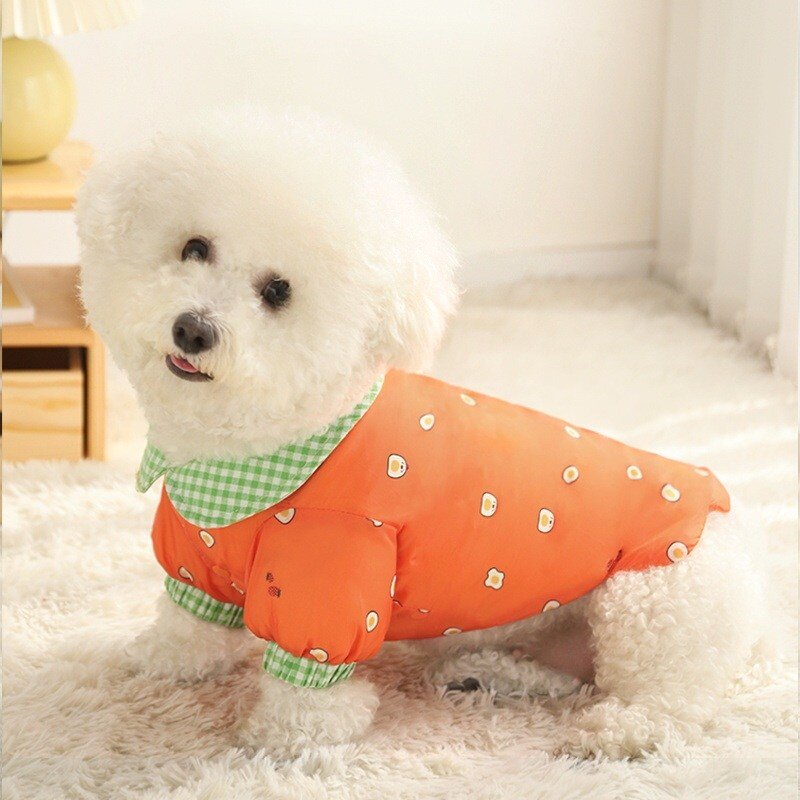 강아지패딩 오렌지 XS 깔깔이 올인원 겨울 경량, XS 가슴둘레 34cm