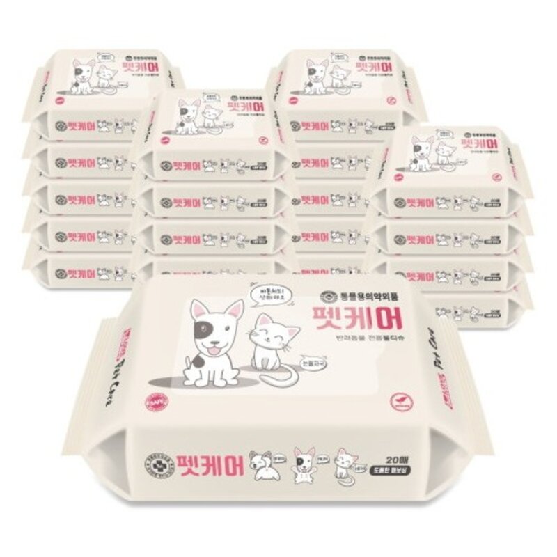 [휴대용] 펫케어 반려동물 피톤치드향 물티슈(20p) x 20팩, 1팩, 20개입