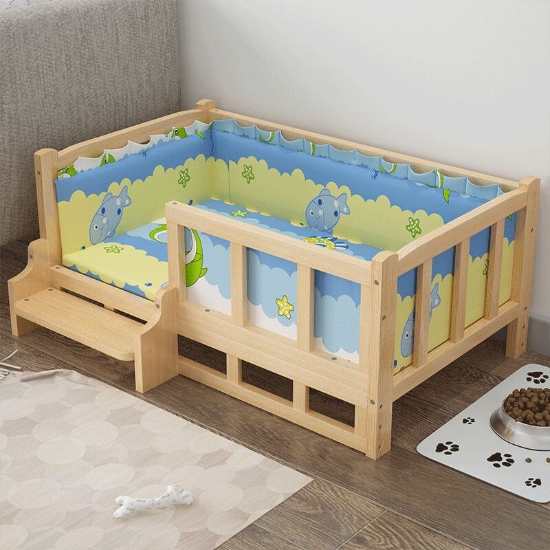 고양이 소파베드 강아지 침대 해먹 단층 원목 매트 펫베드, S-45x15 - 1.5kg 이내, 단층 고급모델 + 블루침구(스펀지충전재)
