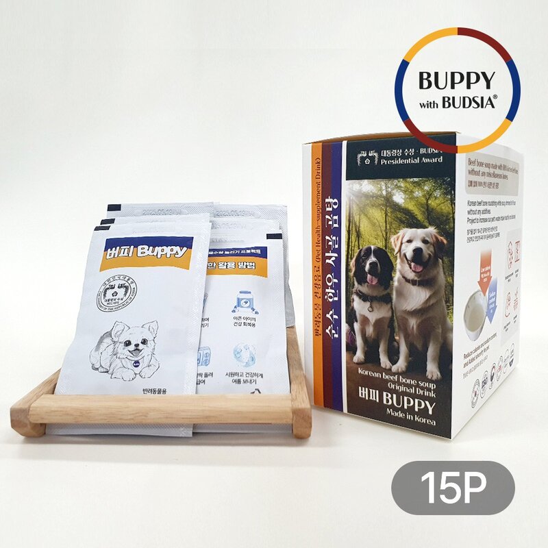 BUPPY버피 버드시아 강아지 순수 한우 사골 곰탕 600ml (40mlx15p) 수제간식 한우사골육수 고양이 보양식, 15팩, 40ml