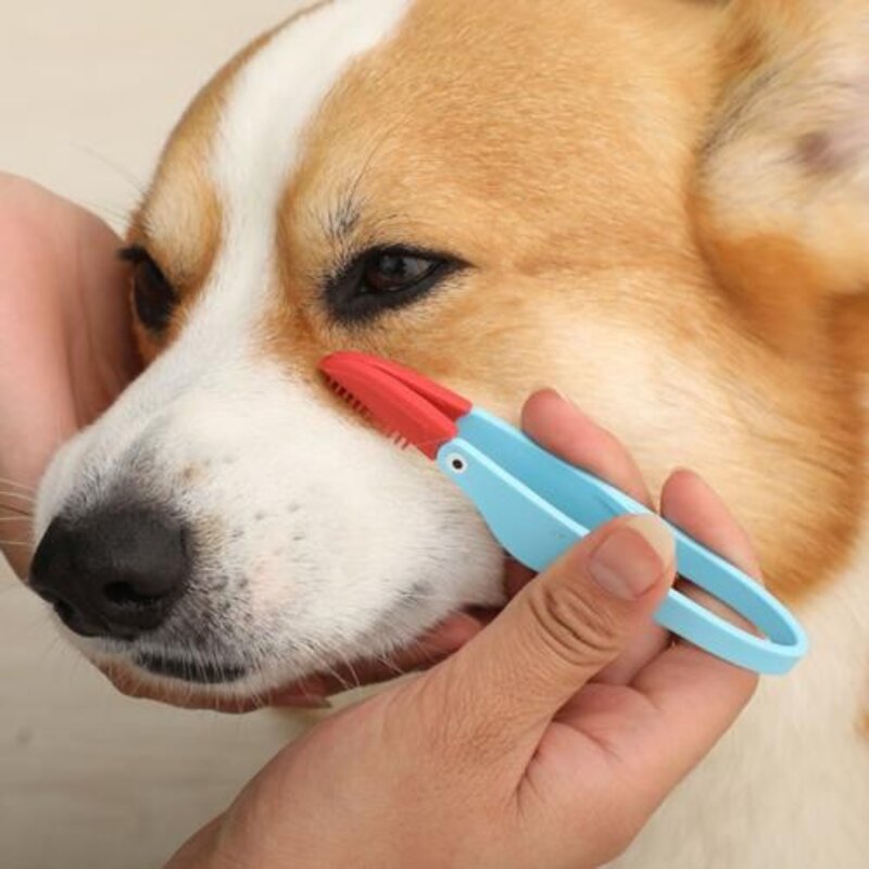 고양이 강아지 털 스팀 브러쉬 장모 단모 털제거 부드러운 실리콘 개 눈물 자국 브러시 눈 청소 빗 배설물 제거제 클리너 클립 애완 동물 용품 제품, 4) yellow