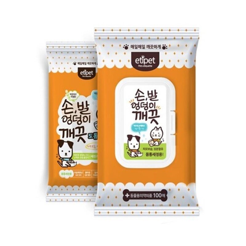 매일매일 깨끗한 순면감촉 세정티슈 100매 치와와 비글 물티슈강아지 푸들