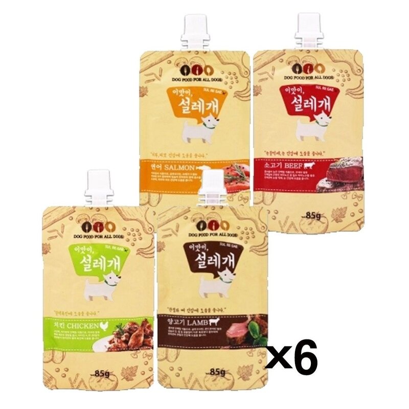 설레개 85g X6개 강아지츄르 짜먹는 영양간식 파우치, 소고기