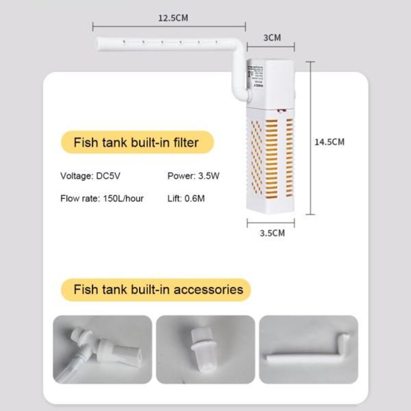 수중 모터 수족관 내부 필터 내장 순환 펌프 어항 조용한 USB 용품, 1) 1PCSsubmersible pump, 없음