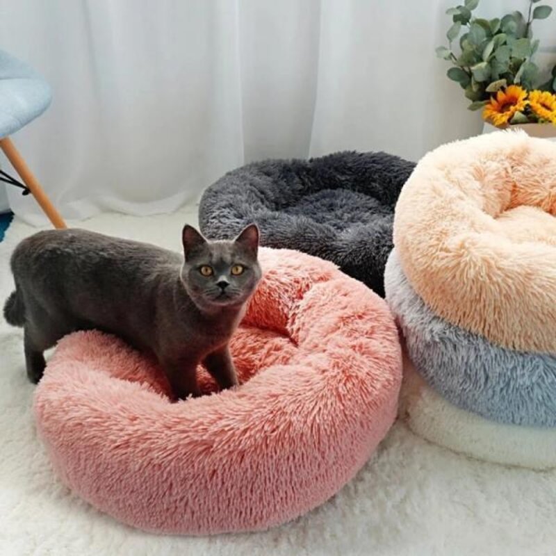 강아지 방석 고양이하우스 쿠션 매트 침대 텐트 담요 부드러운 긴 봉제 최고의 반려견 개 바구니 애완 동물 제품 수면 소파, 24) Wine Red - XL DIA 70CM, 없음