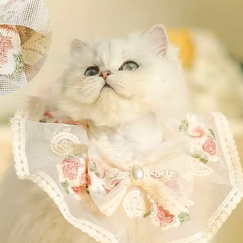 반려동물 고양이 스카프 넥카라 옷 액세서리 펫 패션 레이스 케이프, 옵션 C, 1개