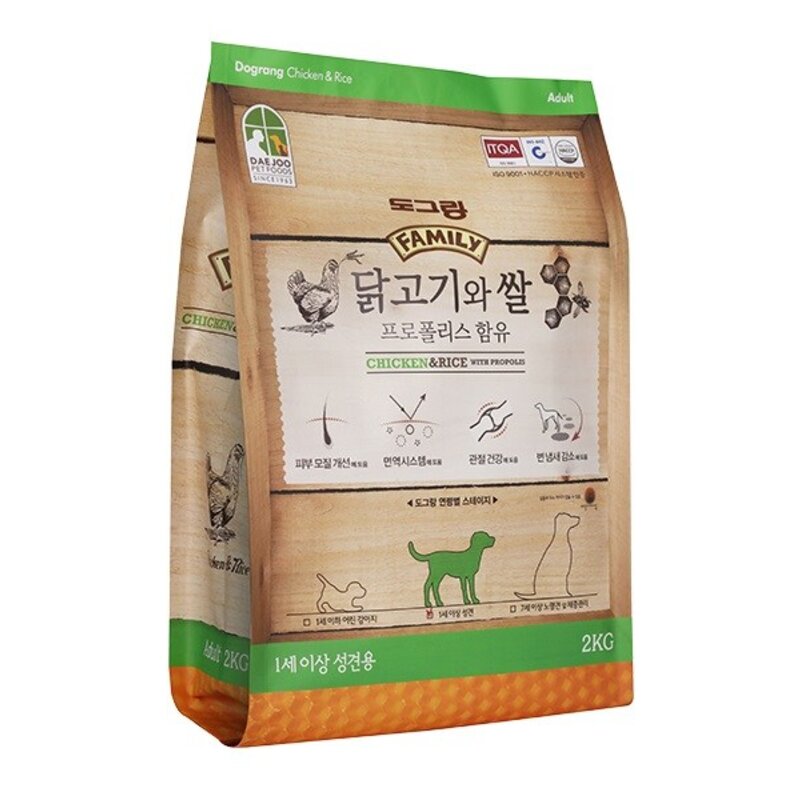 도그랑 어덜트 훼미리 건식사료, 닭고기+쌀, 2kg, 1개