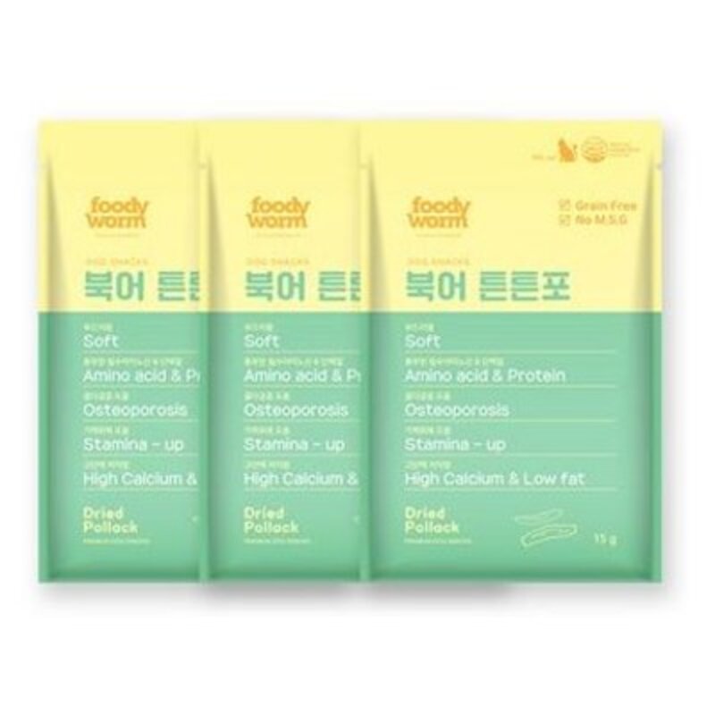 [푸디웜] 저알러지 기능성 애견간식, 북어튼튼포 3ea, 1개