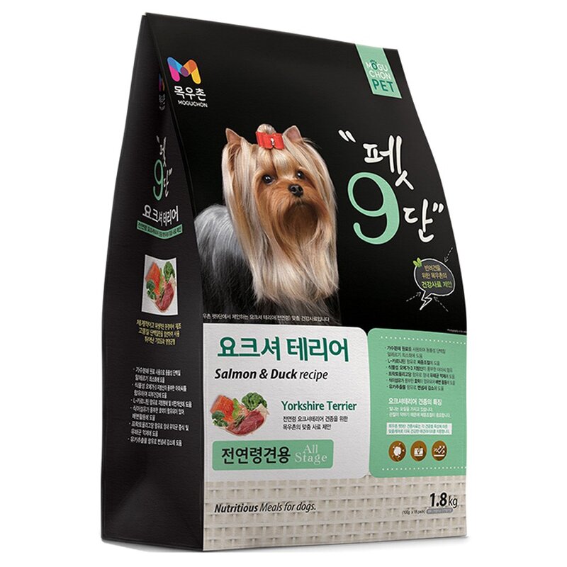 펫9단 생후 2개월 이상 전연령견용 요크셔테리어 건식사료, 오리, 1.8kg, 1개