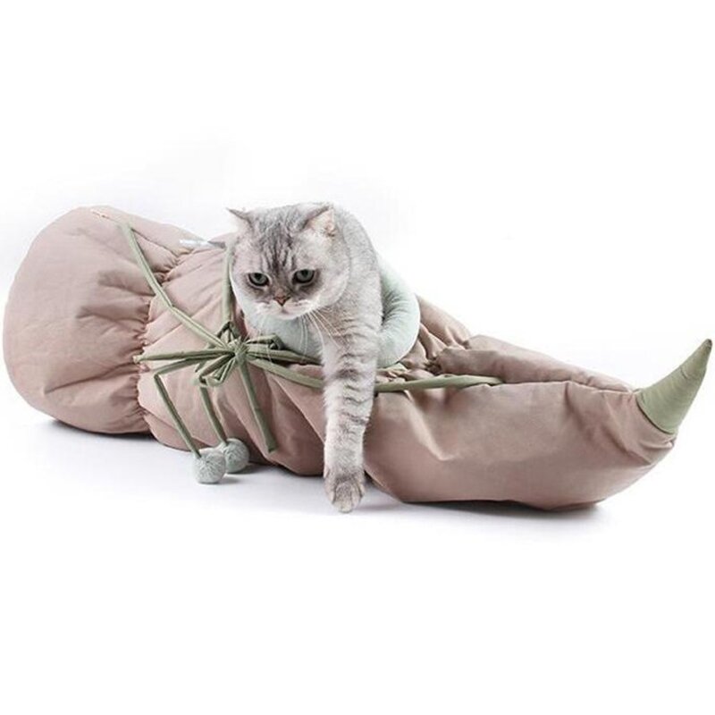 큐러스펫 고양이 숨숨터널 장난감 연근 놀이터, 1개, 카키