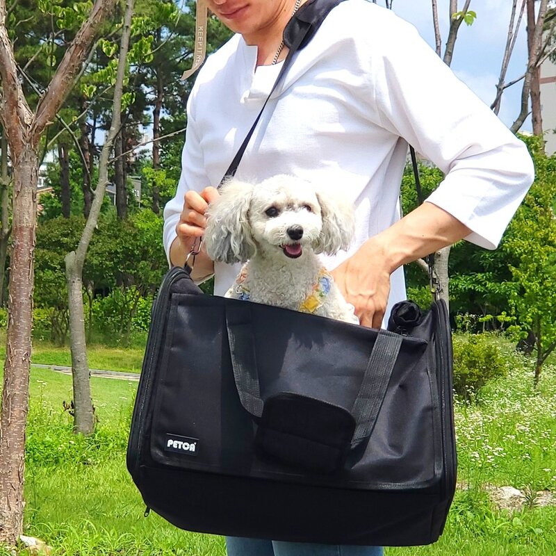 펫카 반려동물 커튼 이동가방 크로스백 이동장, 블랙