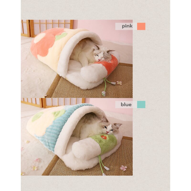 냥큼마캣 고양이 침낭 극세사 이불 숨숨집, 블루, 1개