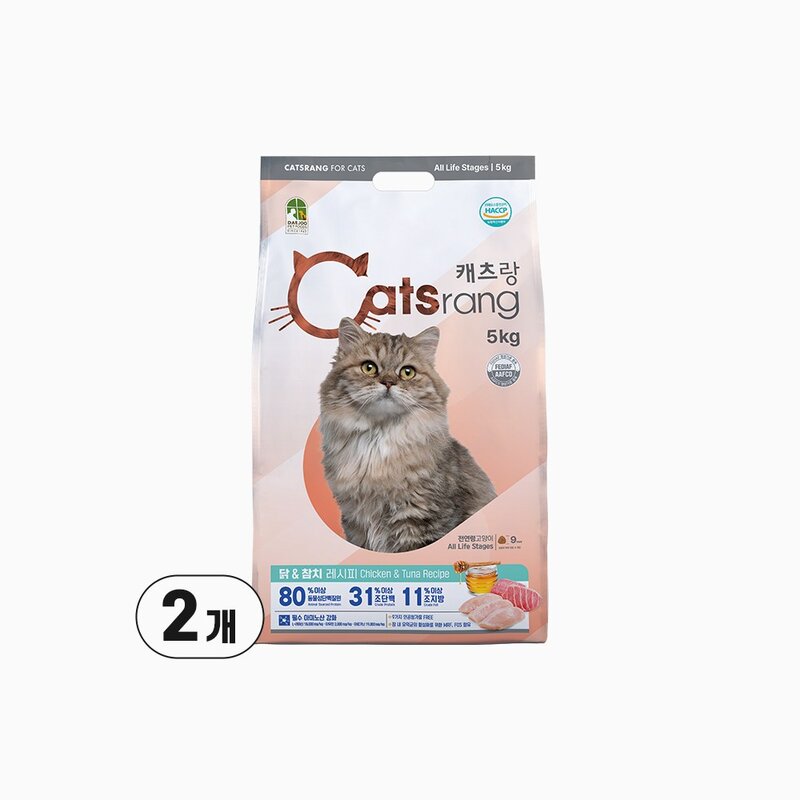 캐츠랑 NEW 전연령 올라이프 고양이 건식사료, 닭 + 참치, 5kg, 2개