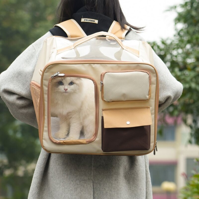 멍묘인 강아지 이동가방 백팩 고양이 가방 반려동물 백팩 이동장 기내용 투명, 1개