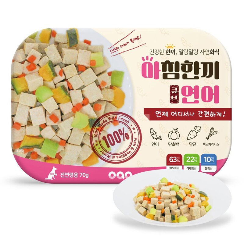 오아오 강아지 전연령용 아침한끼 큐브 연어 습식사료, 70g, 3개