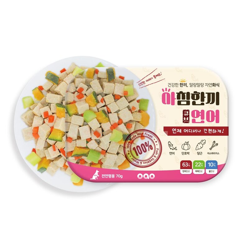 오아오 강아지 전연령용 아침한끼 큐브 연어 습식사료, 70g, 3개