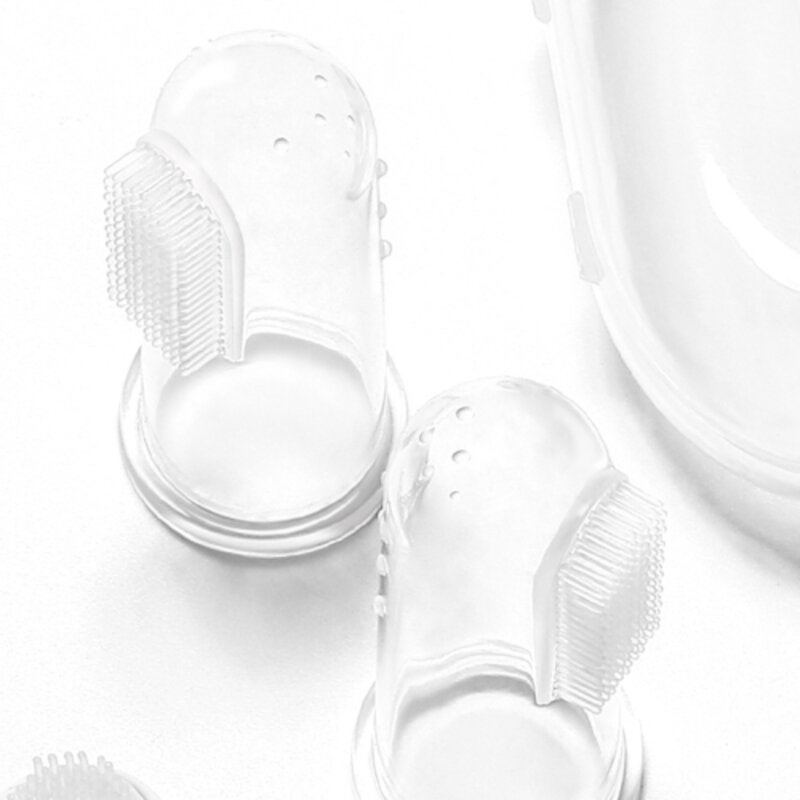 아리보미 강아지 손가락 칫솔 치석 제거 2p, 2개, 투명+케이스