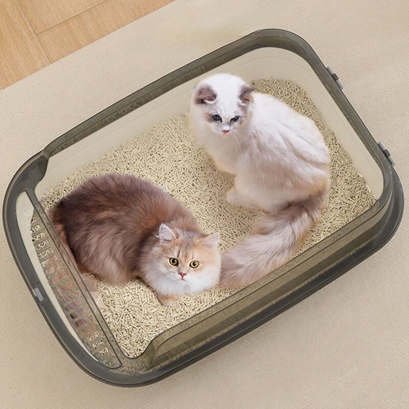 딩동펫 고양이 반밀폐형 샌드박스 화장실 + 모래삽 세트, 아이보리(화장실), 1세트