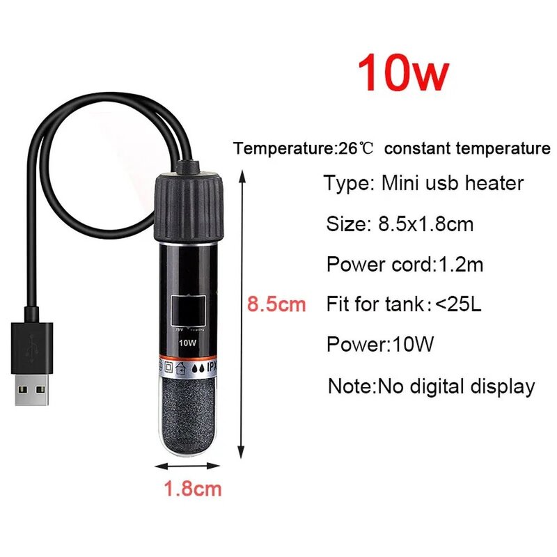 미니 26 USB 온도조절기 수족관 항온 어항용 10W 로드 히터 히팅 C 수중 소형, 1개