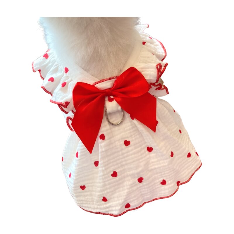 강아지 고양이 반려동물 리본 원피스 치마 여름옷, 블랙+빨강
